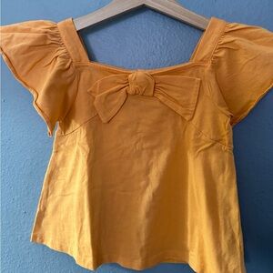 Janie and Jack Mustard Yellow Bow-Front Flutter Sleeve Crop Top